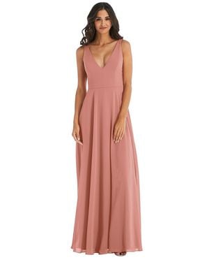 After Six Deep V-Neck Chiffon Maxi Dress - Pink