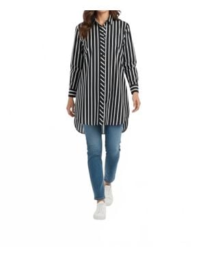 Brax Viki Striped Button Up Top - Blue