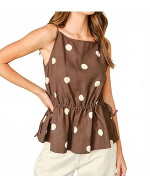 Aaron & Amber Soft Touch Polka Dot Babydoll Waist Top - Brown