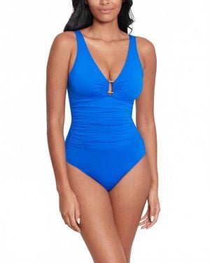 Ralph Lauren Beach Club Solids Shirred Ring Front One Piece - Blue