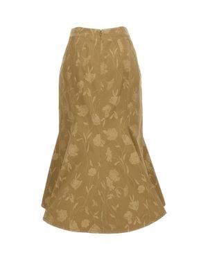 Erdem Cotton Jacquard Midi Skirt With Fluted Fishtail Silhouette - Natural