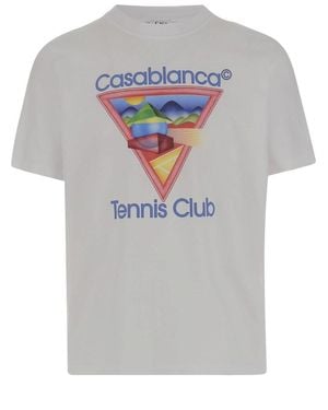 CASABLANCA Crew Neck Cotton T-Shirt With Logo - Gray