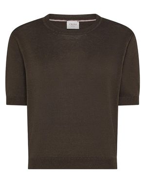 Cruna Cropped Smooth Fabric Ribbed T-Shirt - Black