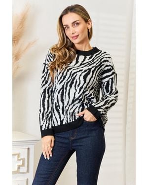 TRUEDAMES Heimish Full Size Zebra Print Sweater - Blue