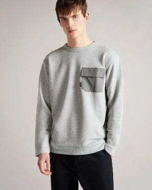 Ted Baker Birchin Sweatshirt 7 Marl Cotton Blend Crew Neck Jzz198 - Gray