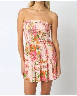 Olivaceous Strapless Smocked Mini Dress - Red