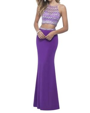 Blush Prom Beaded Jersey Two Piece Gown - Purple