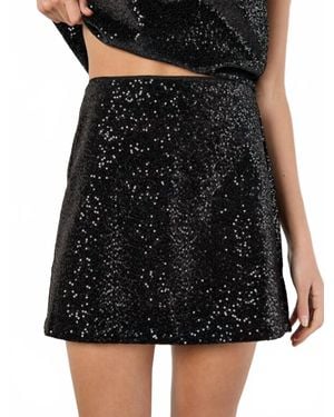 Apricot Sequin Velvet A Line Mini Skirt - Black
