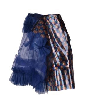 Tao Comme Des Garçons Portrait Pattern Tulle Midi Skirt - Blue