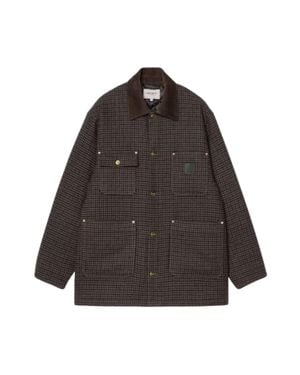 Carhartt Lowis Houndstooth Poly-Wool Quilted Chore Coat - Brown