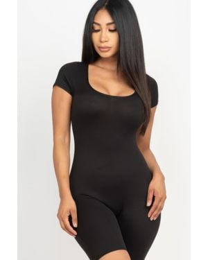 TRUEDAMES Short Sleeve Scoop Neck Bodycon Romper - Black