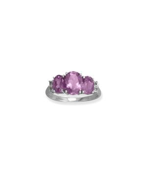 Fashnzfab Rhodium Plated Amethyst And Topaz Ring - Purple