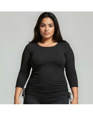 Calypsa Plus 3/4 Sleeve Rash Guard Margaux Swim Top - Black