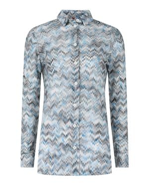 Missoni Sheer Chevron Print Button-Up Shirt - Blue