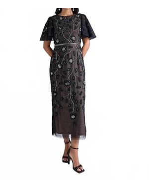 Adrianna Papell Beaded Knit Mesh Sequin Dress - Black