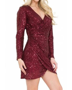 Amelia Couture Sequin Long Sleeve Cocktail Dress - Red