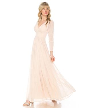 TRUEDAMES Simple Long Sleeve Modest Bridesmaids Dress - Pink