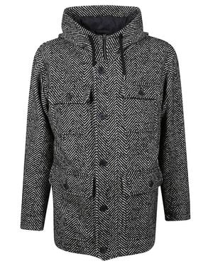 Herno Herringbone Pattern Coat With Structured Silhouette - Gray