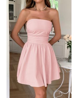 TRUEDAMES Solid Off Shoulder Tube Elastic Waist Dress - Pink