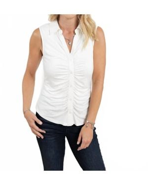 Mac & Me Sleeveless Ruched Button Front Top - White