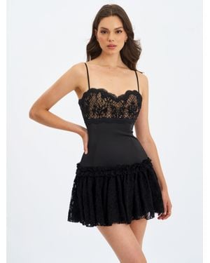 Miss Circle Umra Contrast Lace Sweetheart Gathered Mini Dress - Black