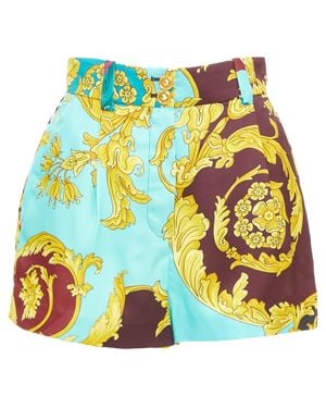 Versace Baroque Print High Waist Shorts - Blue