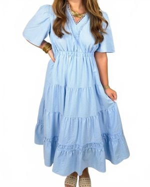 Umgee Lace Trim Tiered Midi Dress - Blue