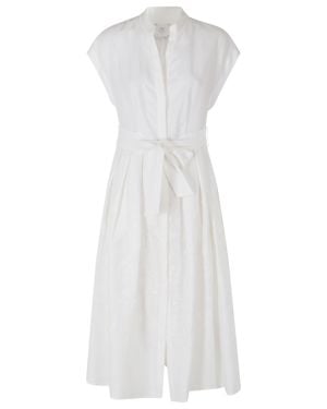 Eleventy Belted Floral Embroidered Linen Midi Dress - White