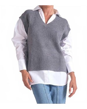 Elan Long Sleeve Two Fer Top - Gray