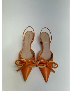 Rodo Raffia Bow Slingback Heels - Orange