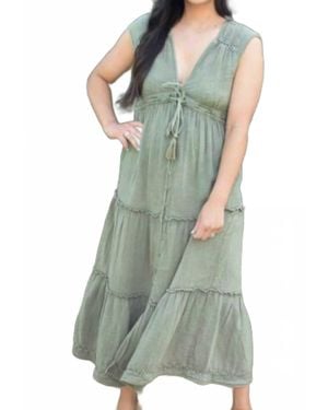 RD International Tiered Tie Dress - Green