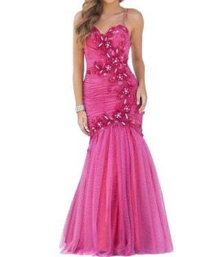 Blush Prom Floral Embellished Pleated Mermaid Gown - Pink