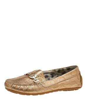 Roberto Cavalli Metallic Iridescent Effect Leather Embellished Slip On Loafers - Natural