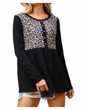Ces Femme Animal Print Button Detail Top - Black