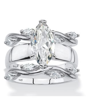 Palmbeach Jewelry 2.91 Cttw. Cz Sterling 3-Piece Solitaire Vine Wedding Ring Set - Metallic