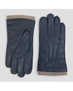 Infinity Leather Italian Leather Warm Wool Lining Winter Riding Driving Casual Gloves - Blue