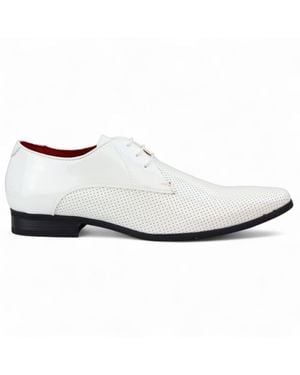 Infinity Leather Pointed Toe Formal Lace Up Perforated Shoes - White
