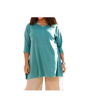 On The Plus Side Jersey Henley 3/4 Sleeve Tunic - Blue