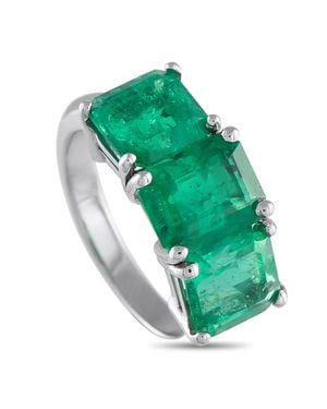 LB Exclusive Platinum 8.0 Ct Colombian Emerald Three Stone Ring Mf28-090525 - Green