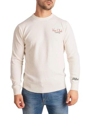 MC2 Saint Barth Long-Sleeve Pullover Sweater With Subtle Embroidered Details - White