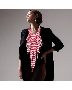 Fashnzfab Pearl Strand Fringe Bib Necklace - Black