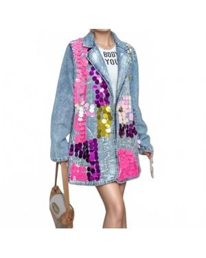 Productseeker Tao Hand-Painted Sequined Denim Blazer - Purple