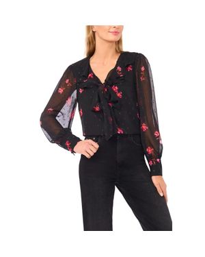 Cece Blouse Top Rich Floral Ruffle V Neck Long Sleeve Gbo3553 - Black