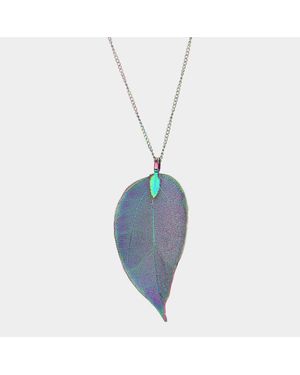 Fashnzfab Natural Dipped Filigree Leaf Pendant Long Necklace - Blue