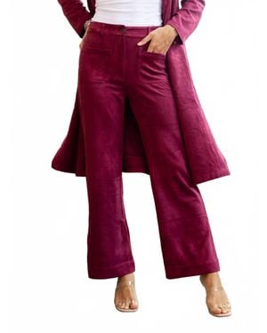 Skies Are Blue Faux Suede Wide Legged Pants - Red