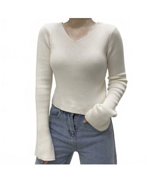 Another Love Lacey Ribbed V-Neck Sweater - Gray