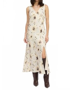 emory park Floral V Neck Midi Dress - Natural