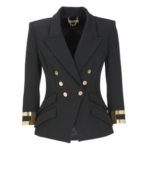 Elisabetta Franchi Double-Breasted Jacket With Peak Lapel And Accents - Black