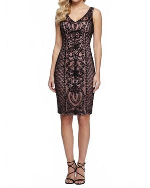 Sue Wong Sleeveless Embroidered Swirl Party Dress - Pink