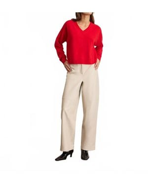 Tanya Taylor Audrey Cashmere V-Neck Sweater Top - Red